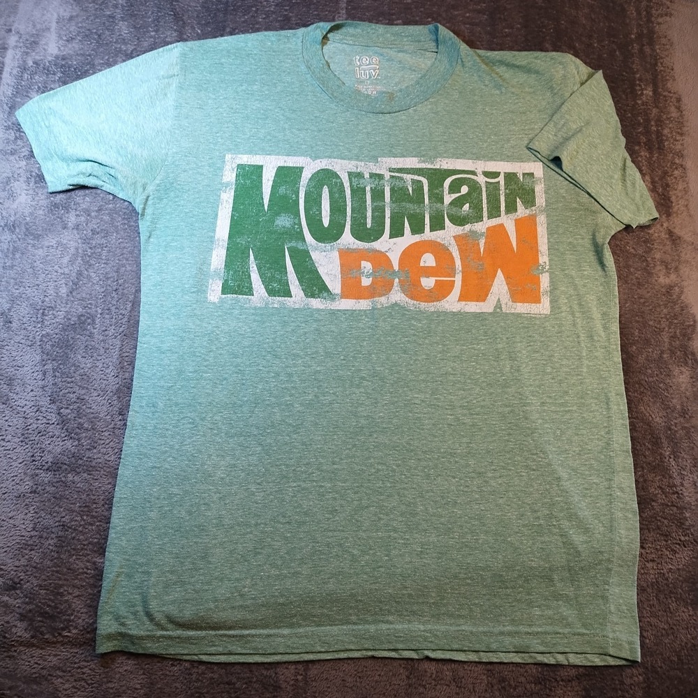 Tee Luv Mountain Dew Graphic T Shirt Mens LT Green Heather Short Sleeve Soda Pop